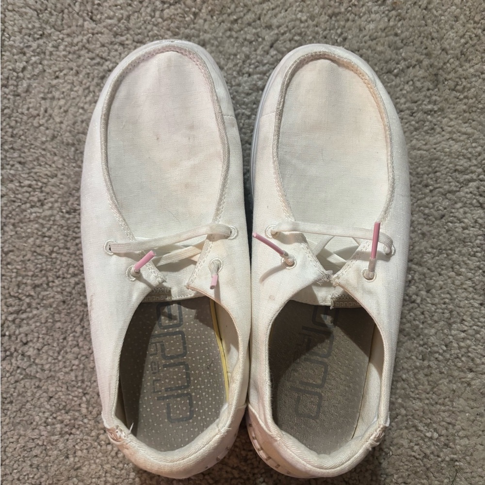 Hey Dude Cream Canvas Slip-On Shoes